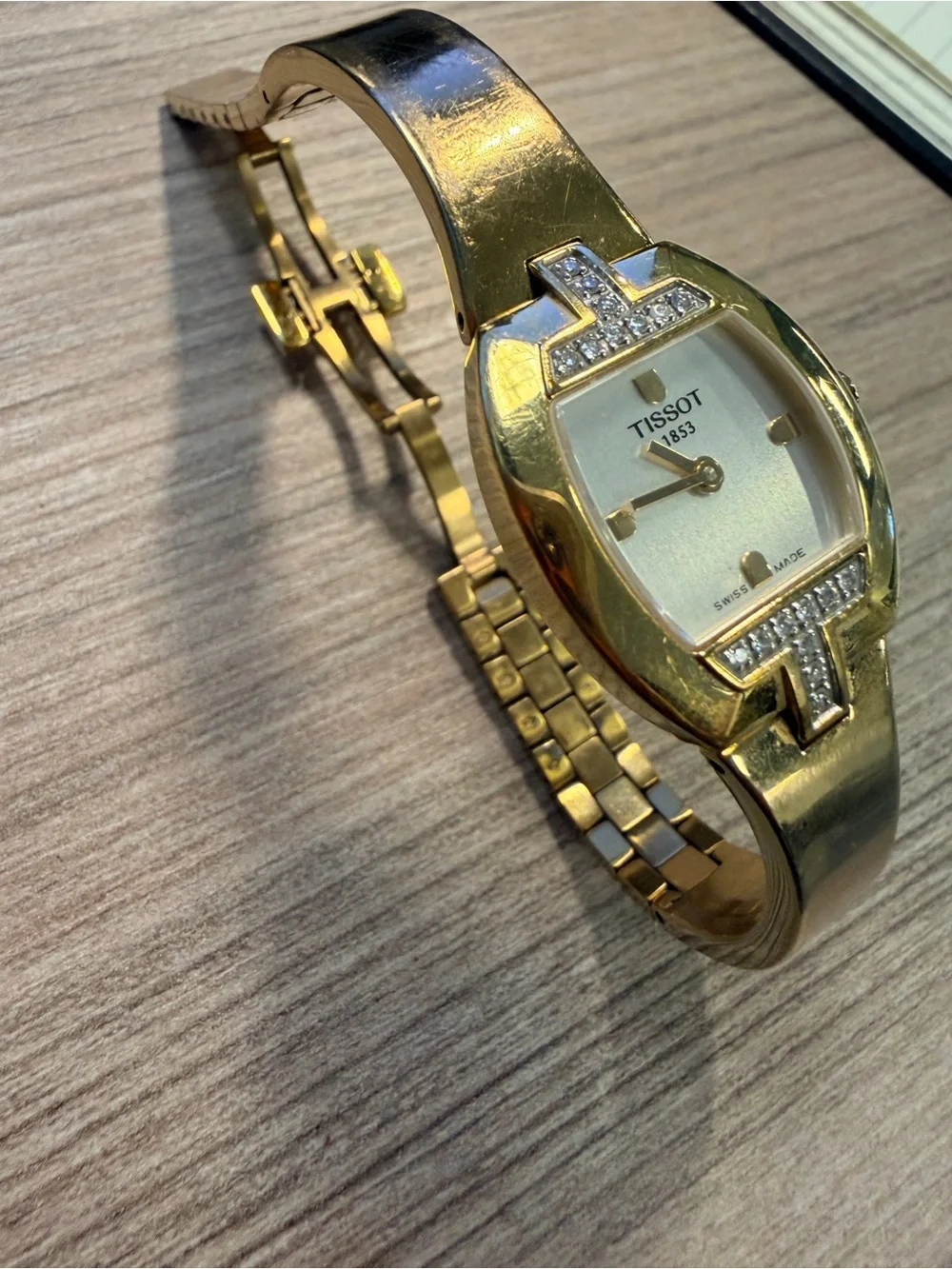 Tissot Gold Tone Bracelet Watch with Crystal Accents